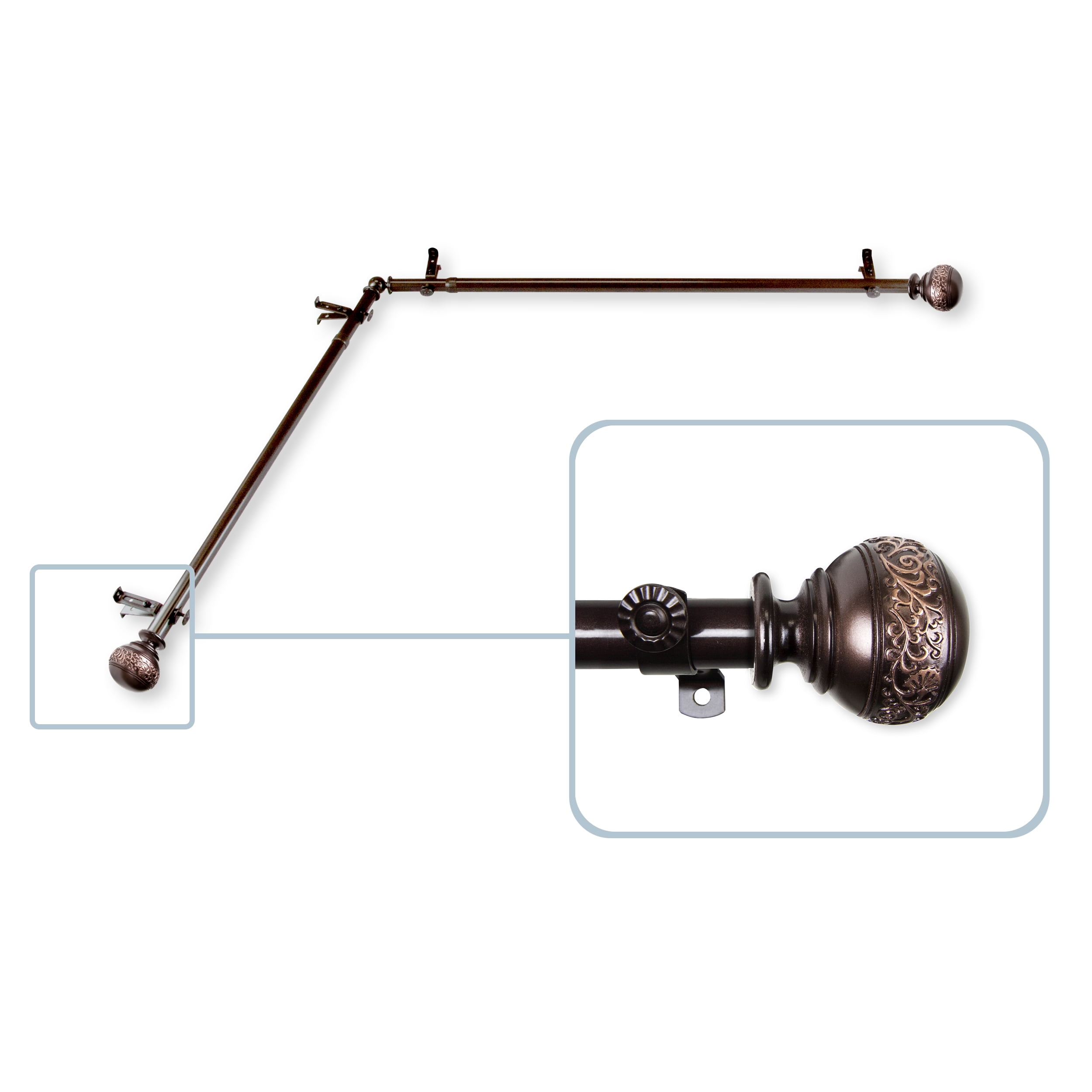 Lucid Corner Window Curtain Rod 13/16 inch dia. 28-48" - Cocoa