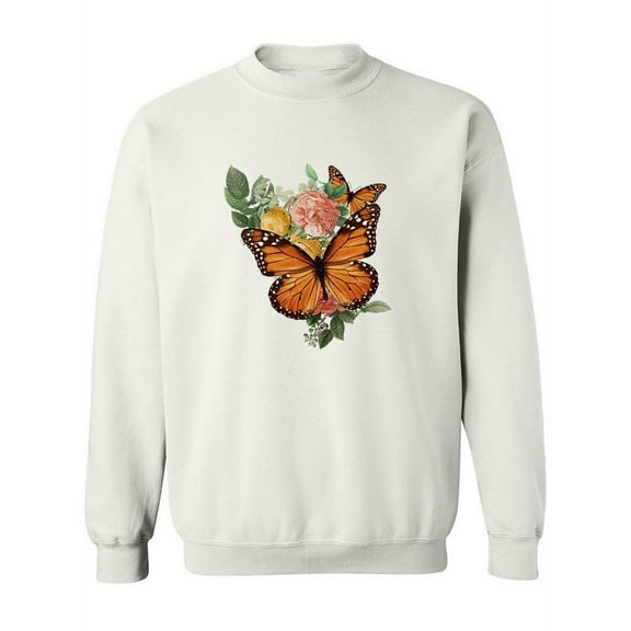 Butterflies And Flowers Sweatshirt Women -SPIdeals Designs, Female Large