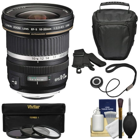Canon EF-S 10-22mm f/3.5-4.5 USM Ultra Wide Angle Zoom Lens with Case + 3 Filters + Kit for EOS 70D, 7D, Rebel T5, T5i, T6i, T6s, SL1 DSLR