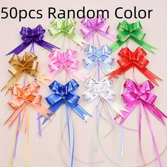 CHUANK 50pcs Multi-Color Gift Wrap Bows Plastic Ribbon Butterfly Knots for Party Decoration Holidays Birthdays Graduations - Assorted Colors No Feathers Perfect for Various Occasion