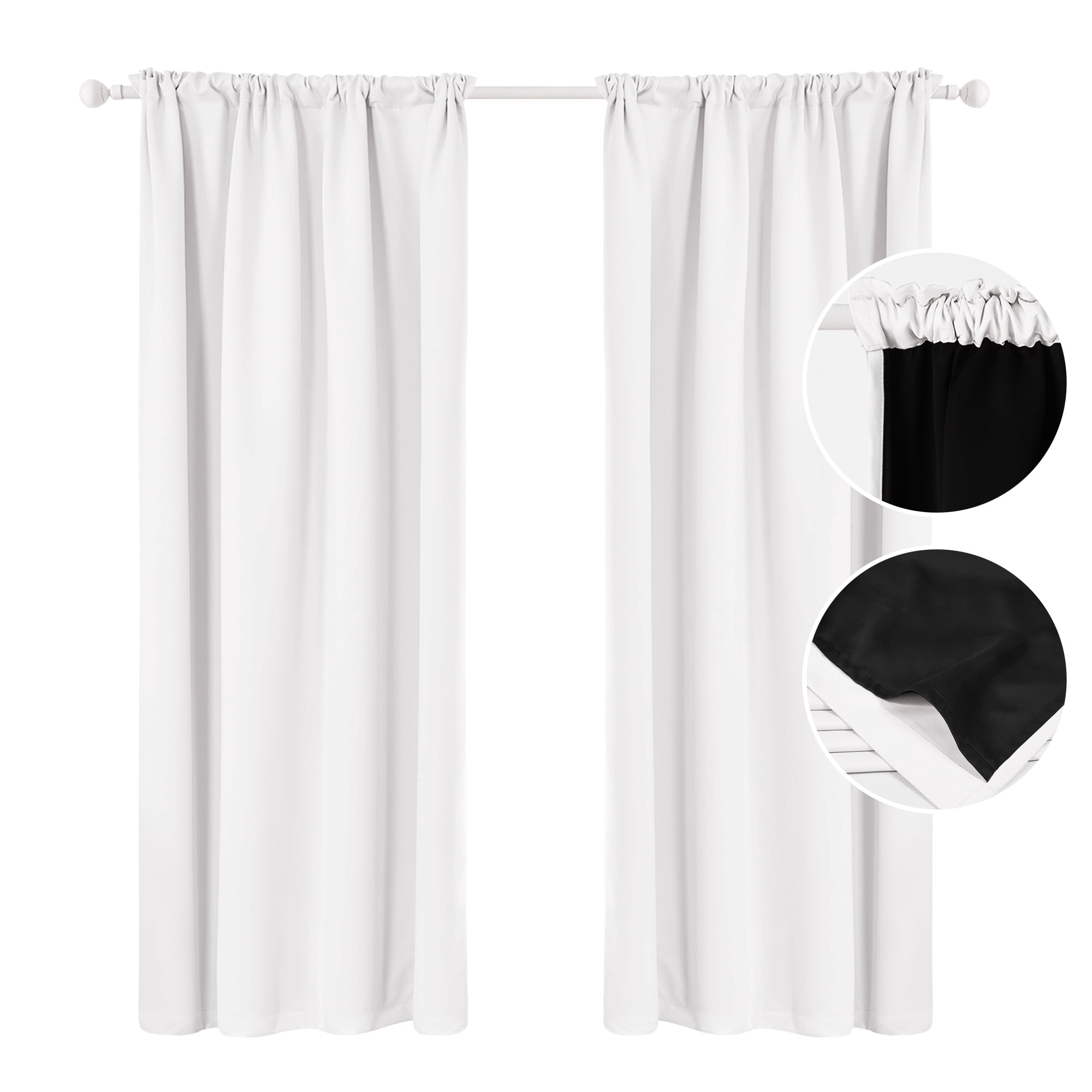 ZOPZO Thermal Insulated 100% Blackout Window Curtains, White, 52W x 63L Inch, Noise Reducing for Bedroom and Living Room, 2 Panels