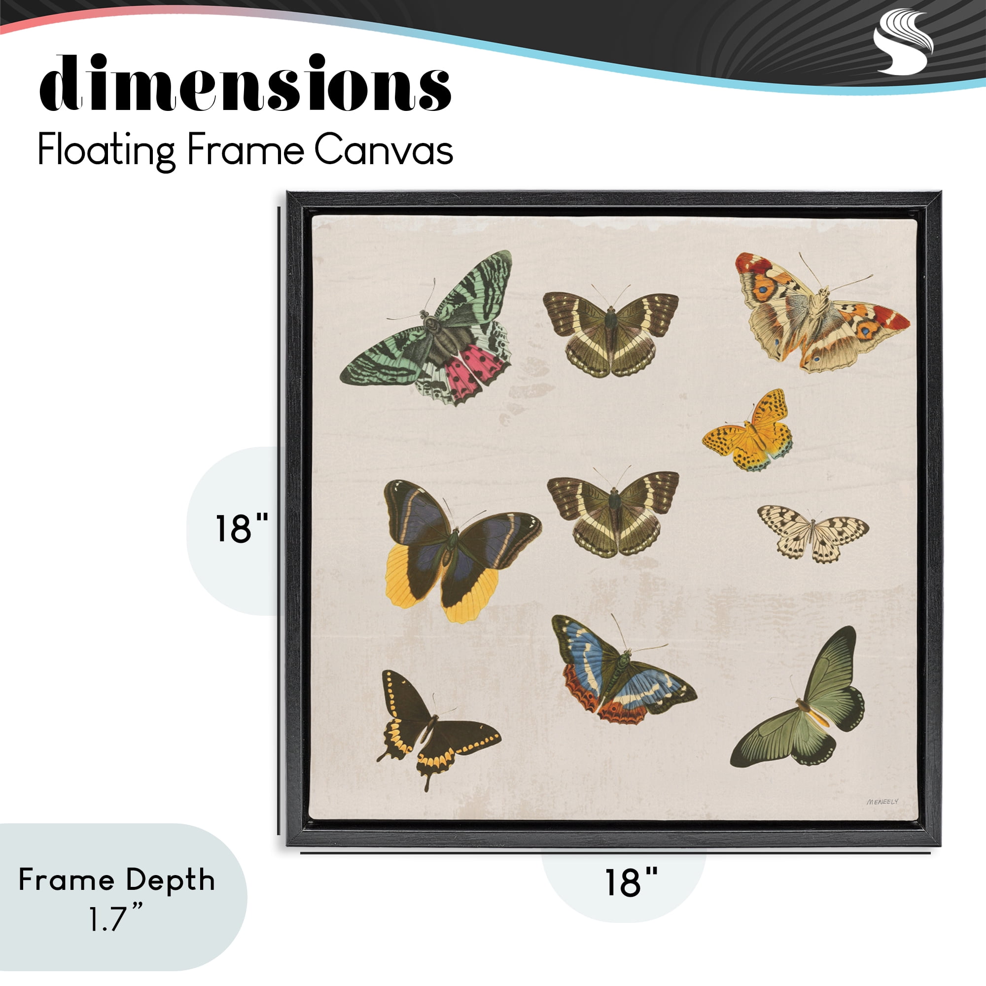 Stupell Industries Antique Butterfly Flight Black Framed Floater Canvas Wall Art, design by Dan Meneely