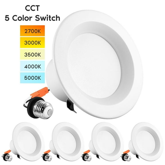 Luxrite 4" LED Recessed Can Lights, Color Selectable 2700K | 3000K | 3500K | 4000K | 5000K, Dimmable, 750 Lumens, 4-Pack