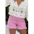 thumbnail image 6 of Women's Pink Frayed Edge Mid Rise Denim Shorts - [ZhiHiMeRi] | 10, 6 of 7