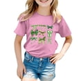 thumbnail image 4 of T-shirts Filles Été Col Rond Manches Courtes Nœud Imprimé Coupe Décontractée Basiques Hauts Filles Rose 3-4 Ans, 4 of 4