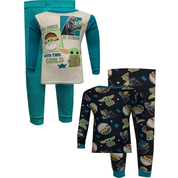 AME Sleepwear Boys Star Wars Mandalorian The Force Toddler 4 Piece Cotton Pajama (2T)