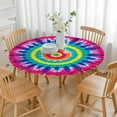 thumbnail image 3 of Colorful Rainbow Tie Dye Spiral Pattern Round Fitted Tablecloth with Elastic Edge,Dining Table Cover Waterproof,Outdoor Round Tablecloth for Camping,Dining,Indoor and Outdoor, 3 of 7