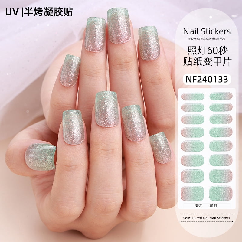 French Gel Nail Stickers, Hot Stamping, Onion Powder, Heat Lamp Hardening, Semi-Cured Nail Stickers - Nf240133