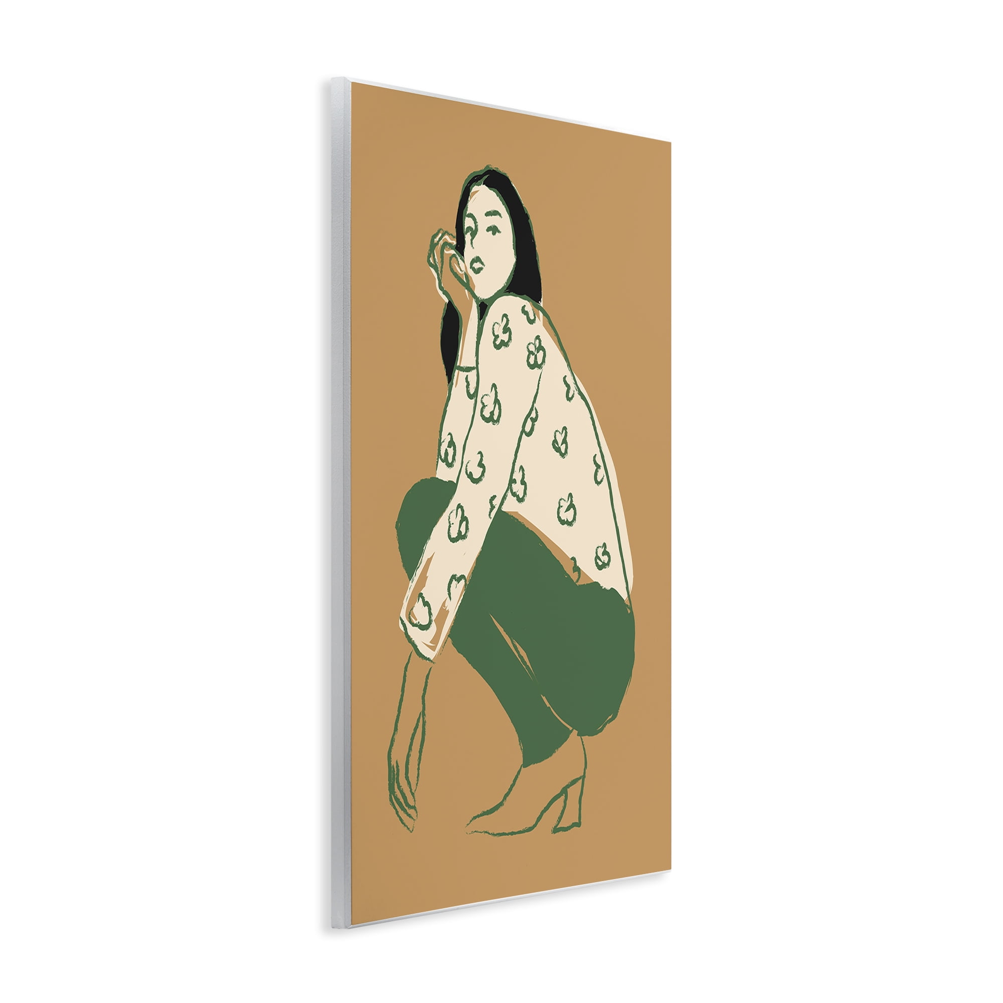 Stupell Industries Fashion Girl Kneeling Novelty Painting Unframed Art Print Wall Art, 13 x 19