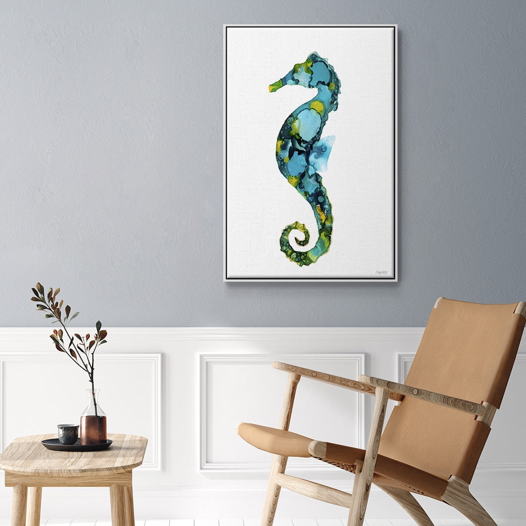 Seahorse Framed Premium Gallery Wrapped Canvas - Ready to Hang - 17 x 25 - White Floating Frame