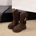 thumbnail image 5 of Babcutegg Girls Tassel Velvet Lined Mid Calf Boots Chunky Heel Side Zipper Retro Style Kids Casual Fashion Boots Brown Size 3Y Big Kid, 5 of 7