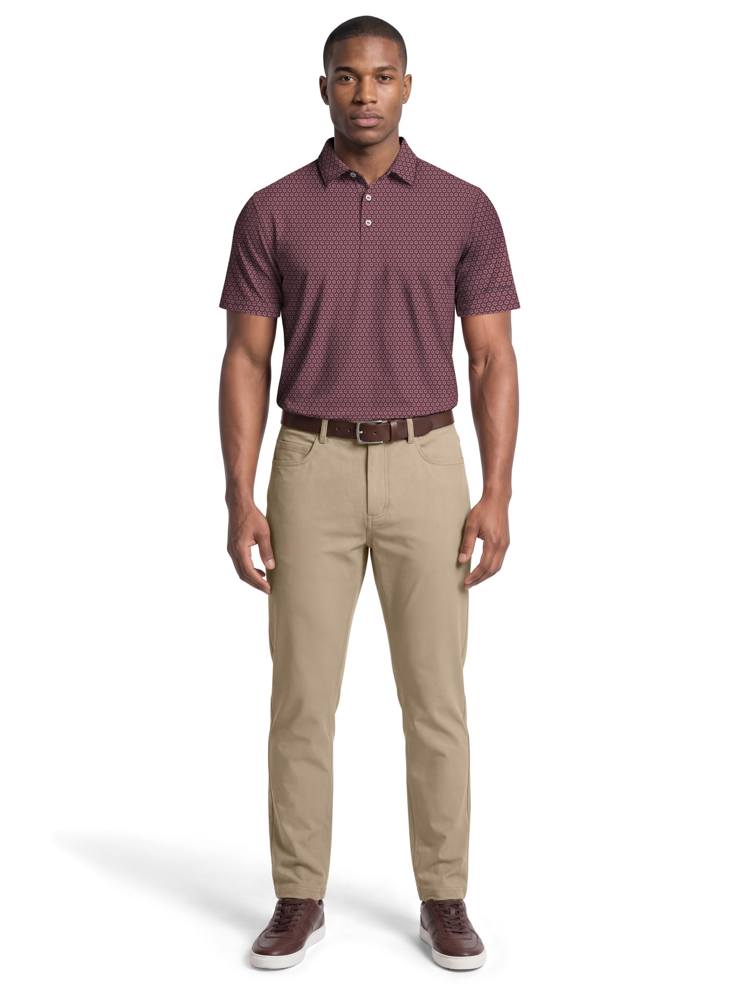 Ben Hogan Performance Men's & Big Men's Flower Geo Print Short Sleeve Golf Polo Shirt, Sizes S-4XLT