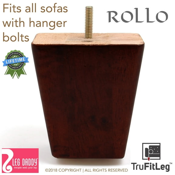 Leg Daddy TruFitLeg "ROLLO" - 4" Dark Finish Square Tapered Sofa Legs, Fits on All Furniture with Hanger Bolt Attachments