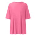 thumbnail image 3 of Womens Tshirts Classic Oversized Loose Solid Color Short Sleeve Round Neck T Shirt Tees Fashion Versatile Pullover Tshirt, 3 of 3