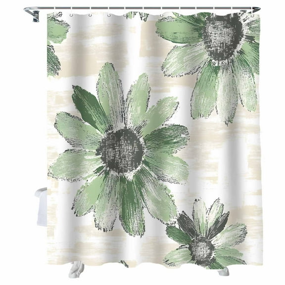 Shower Curtains Green Flower Bath Curtain Floral Field Waterproof Bathroom Shower Curtain Set with Hooks Decoration 72 x 84 Inches