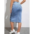 thumbnail image 2 of Womens Light Wash Stretch Denim Midi Skirt With Front Slit, 2 of 10