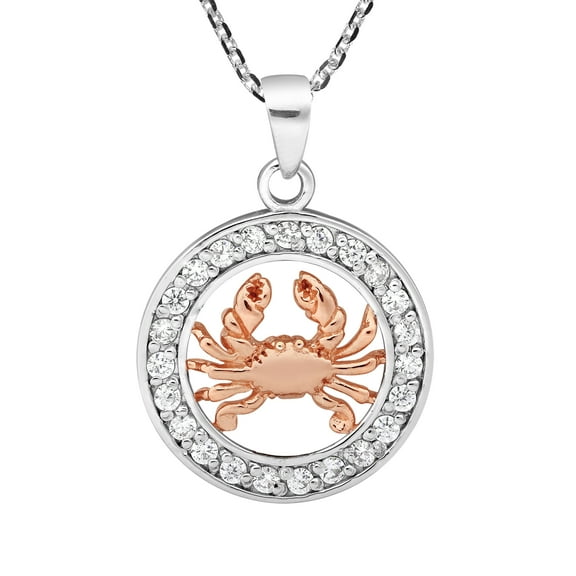 Astrology Crab Zodiac Horoscope Cancer Rose Gold & .925 Sterling Silver Necklace