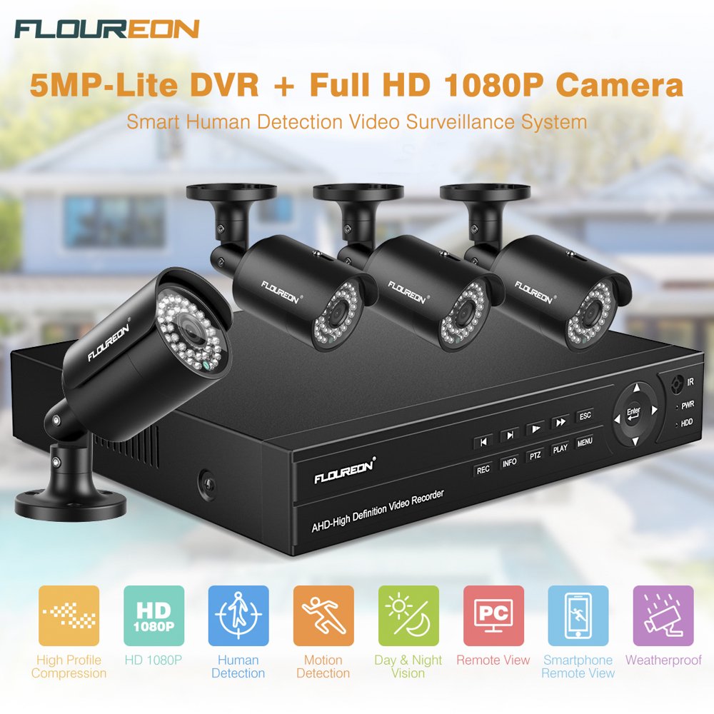 FLOUREON 8CH 5MPLite Security Camera System True HD 1080P 6in1 Video