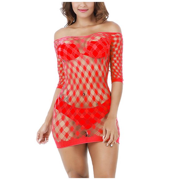 Jovati Women's Fishnet Seamless Mesh Chemise Babydoll Dress Lingerie, One Size