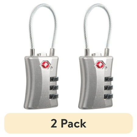 (2 pack) Protégé 3 Dial Combination Zinc Alloy Travel Cable Luggage Lock, TSA Approved, Silver