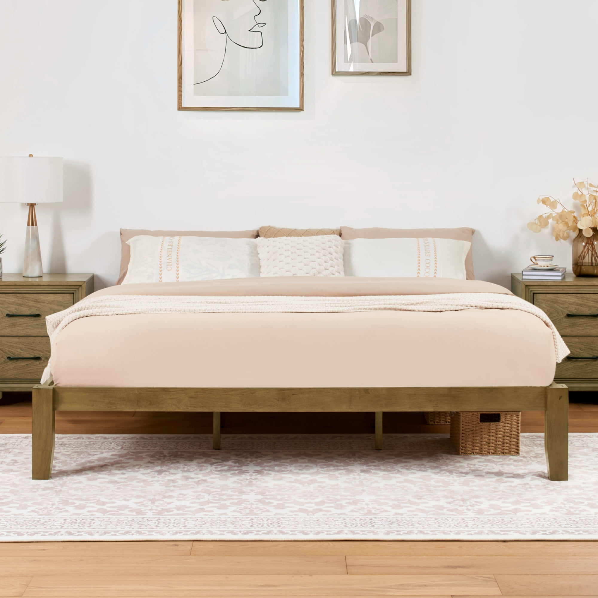 FLEXISPOT King Japanese Joinery Bed Frame, Solid Rubberwood, 1200 lbs Heavy Duty Slats Support, FSC & SGS Certified, 15Min No-Tool Setup, Under-Bed Storage, No Box Spring Needed, Noise-Free, Walnut