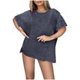 thumbnail image 2 of iHengLiXing Plus Size Summer Dresses for Women 2025 Dressy Casual Ladies' Fashionable Solid Color Loose Casual Round Neck Short Sleeved Shirt Black M, 2 of 6