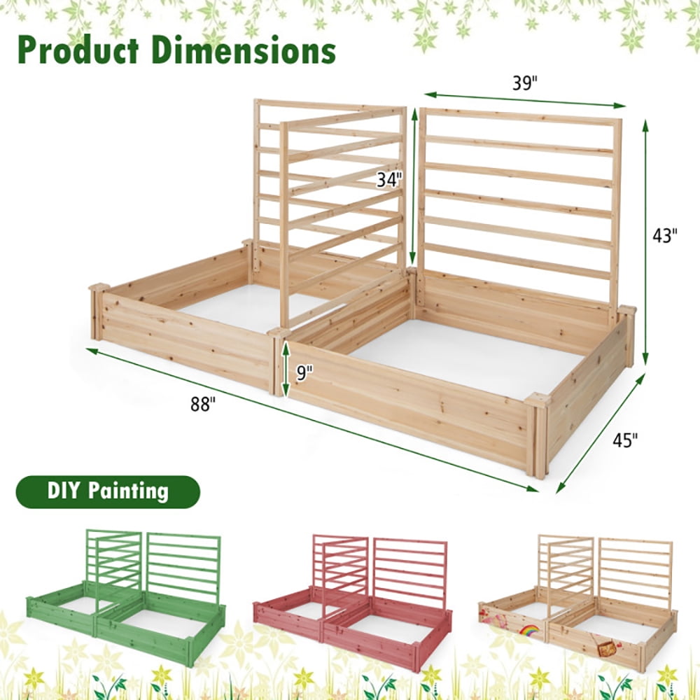 Yardi Yard Raised Garden Bed with 2 Planter Boxes and 3 Trellis-Natural, Raised Garden Bed for Patio or Yard Gardening