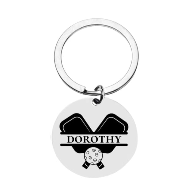 Llavero personalizado con pala y pelota de pickleball de acero inoxidable