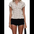 thumbnail image 2 of Camisa Informal de Corta con Botones y Cuello en V para Mujer, Estilo Y2K, con Cuadros y Abertura Frontal. Gris M, 2 of 9