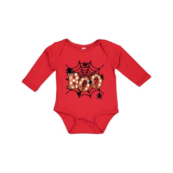 Inktastic Halloween Boo with Spiders in Web Boys or Girls Long Sleeve Baby Bodysuit