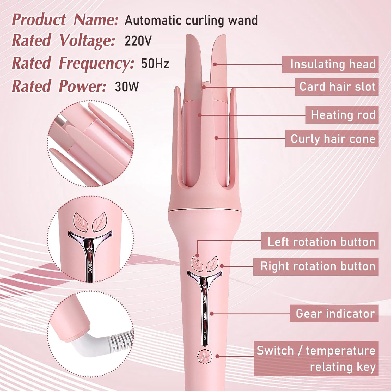 Automatic Hair Curler with 4 Temperature Settings, Auto-Rotating Ceramic Curling Iron with Anti-Tangle & Anti-Scald Design