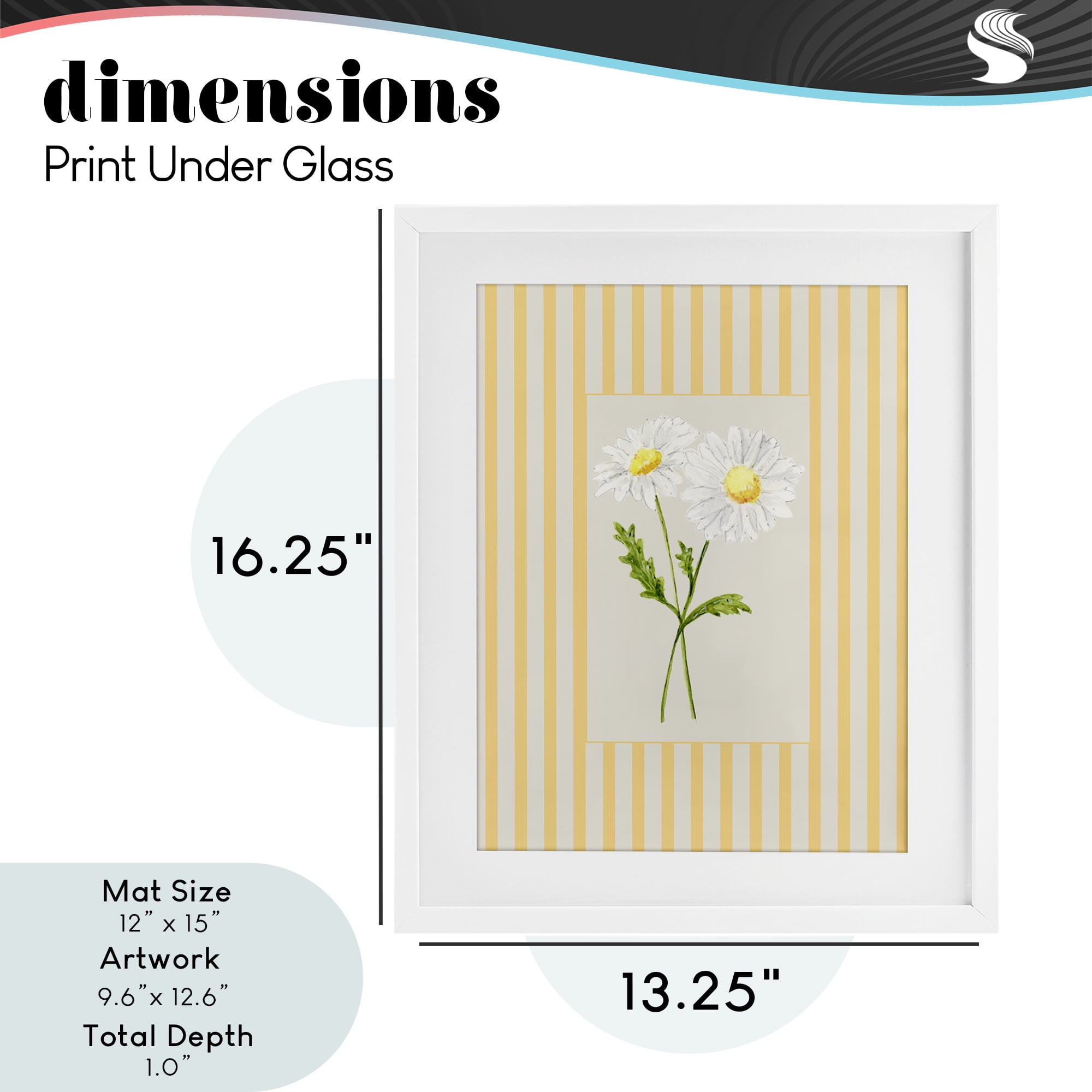 Yellow Stripe Daisy White Framed Print Under Glass, design by Lisa Wehmeyer