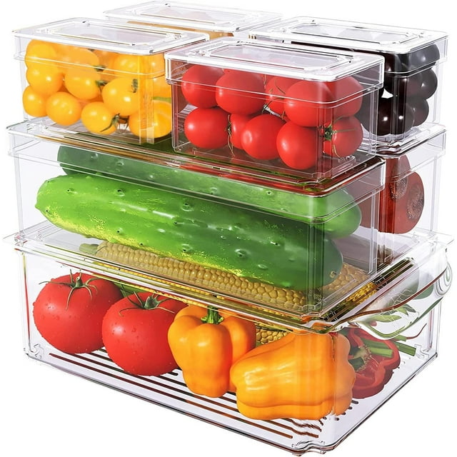 Produce Saver Refrigerator Organizer, Stackable Fridge Bins with Food Grade Material, Clear Vegetable Storage Containers for Kitchen, Countertops, Cabinets, Fridge, Drinks, Fruits, Cereals