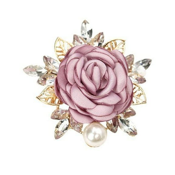 HUANLEDASH Women Brooch 3D Rose Leaf Faux Pearl Rhinestone Lapel Collar Pin Bag Scarf Hat Decoration Brooch Prom Party Jewelry