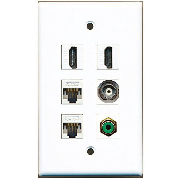 RiteAV - 2 HDMI 1 Port RCA Green 1 Port BNC 2 Port Cat5e Ethernet White Wall Plate