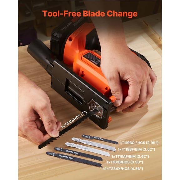 20V Brushless Jigsaw,3500 SPM Cordless Saw with 6 Blades,LED Light,Variable Speed,Bevel Cuts,for Cutting Wood and Metal