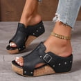thumbnail image 4 of EKVAHL Women's Wedge Walking Slides, Cork Platform Orthopedic Sandals, Arch Support Wide Width Open Toe Beach Summer Daily Casual Walking Sandals Black, 4 of 5