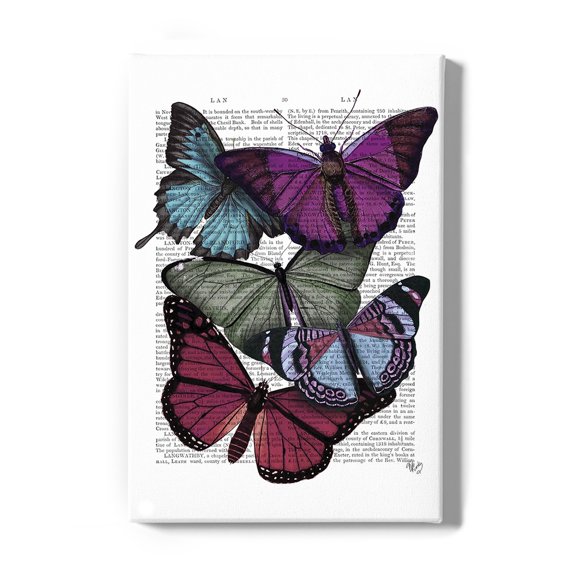 Butterflies On Paper Iii Wrapped Canvas -Fab Funky Designs,