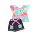 thumbnail image 1 of 1-6Years Enfants Bébé Fille Tenues Manches Courtes Impression Colorée T-Shirt et Jeans Shorts 2PCS Set, 1 of 2