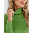 thumbnail image 4 of Suéteres Acanalados para Mujer, Lindos Suéteres de Punto de Cuello Alto, Ajustados y Cálidos Verde un Tamaño, 4 of 9