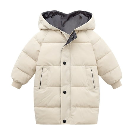 

DNDKILG Toddler Baby Boy Girls Fall Winter Padded Puffer Jacket Children Hooded Button Up Thicken Coat Long Sleeve Outerwear White 1Y-11Y