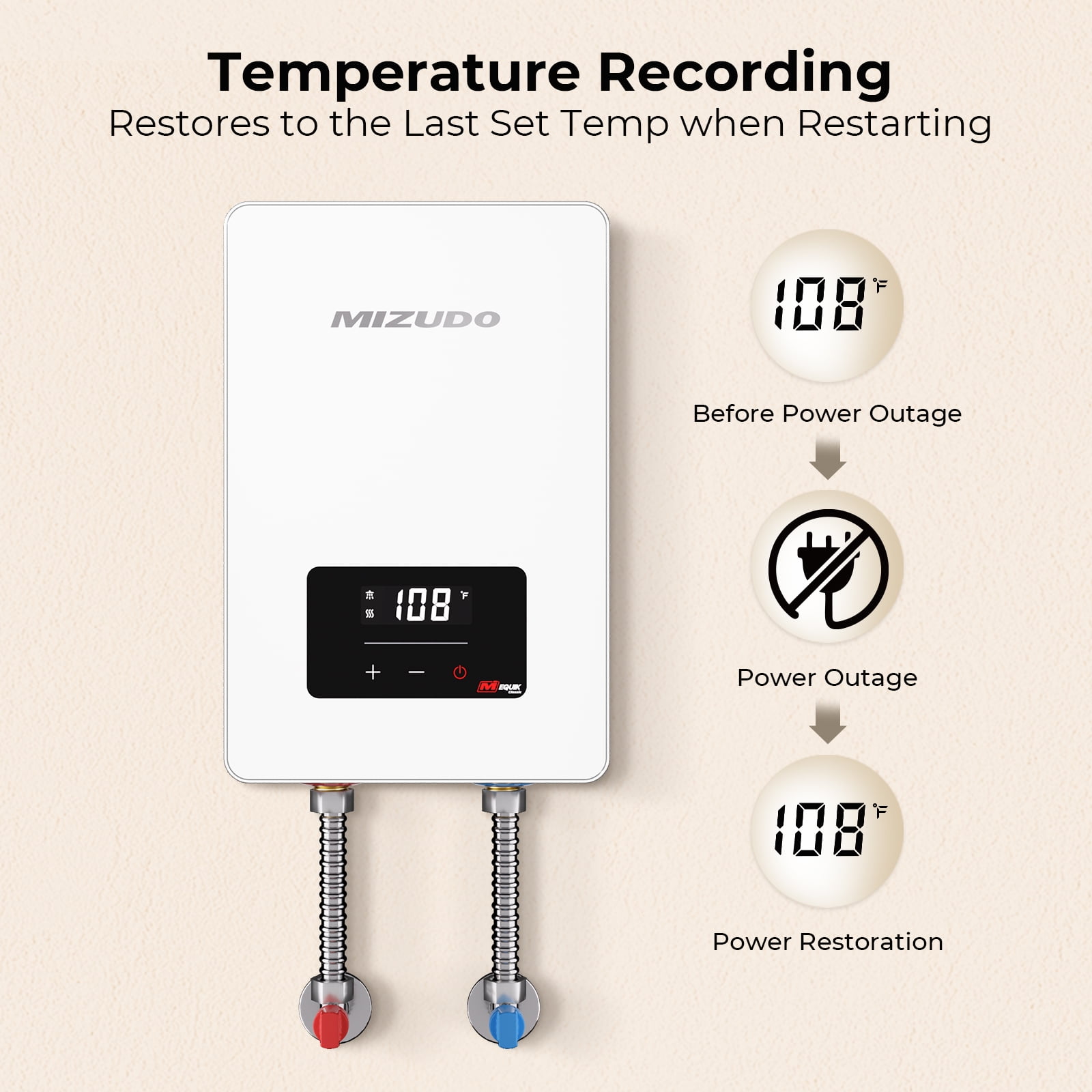 Mizudo EQUIK Classic 6.5 kW 1.13 GPM 240-Volt Touch Screen Residential Tankless Electric Instant Hot Water Heater