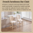 thumbnail image 4 of Hassch French Style Rattan Back Barstools (Set of 2), 25.6" Counter Height Stools with Cotton Linen Upholstered Seat, Farmhouse Design, Brushed Finish & Hand-Carved Solid Wood Legs, Beige+Natural, 4 of 10