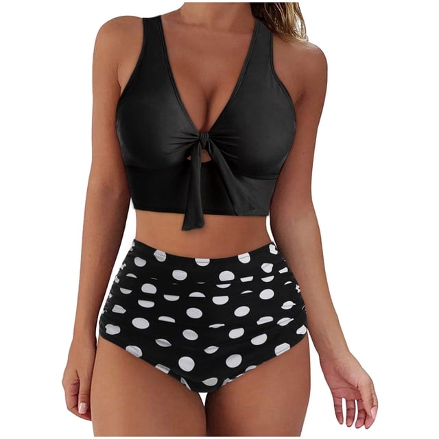 TIMIFIS Swimsuit Women Tummys Control Swimsuits for Women Two Piece Bathing Suits Top with High Waisted Bottom Bikini Set - Spring/Summer