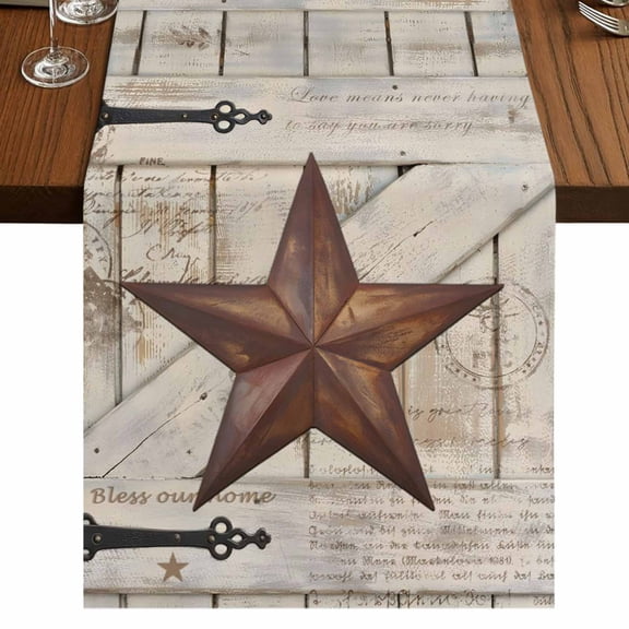 Table Runners 60 Inches Long Dress Scarves, Texas Star Vintage Farmhouse Kitchen/Dining Table Runner, Small Coffee Tablerunners, Retro Brown Berry Wooden 13x60 Inch