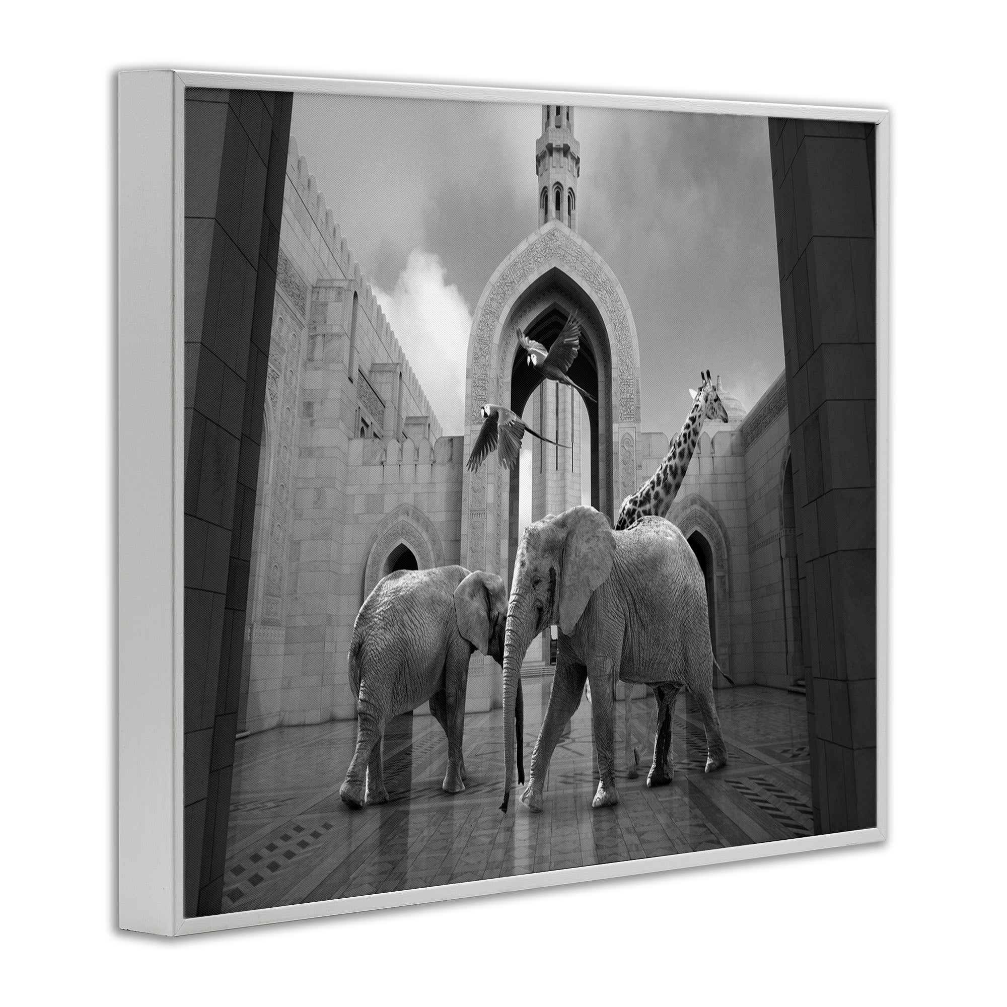 Stupell Industries Animals In Arabesque Architecture Animals & Insects Painting White Framed Art Print Wall Art, 14 x 11