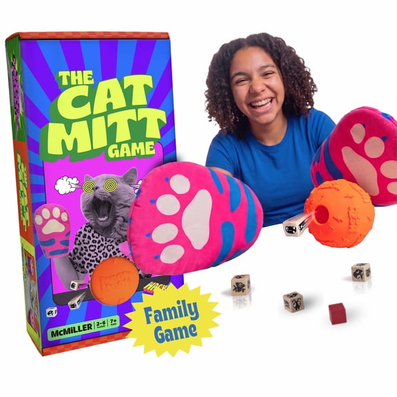 McMiller Entertainment - The Cat Mitt Game Ridiculous Family Party Game for Ages 7 , 2–6 Players, Fast-Paced Dice Stealing & Dexterity Challenge with Oversized Cat Mitts, Kids Game Night Fun
