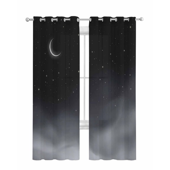 Night Stars Moon Sheer Curtains 84 Inch Length 2 Panels Set for Living Room/Bedroom, Modern Abstract Art Cloud Fog Kitchen Curtains Grommet Semi-Sheer Curtains Drapes Window Treatments 42"x84"x2