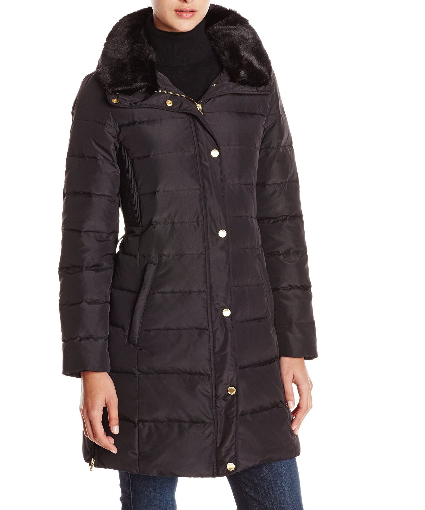 Women's Quilted Faux Fur Trim Jacket XS - Walmart.com