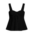 thumbnail image 5 of Women's Eyelet Tie Front Ruched Tank Tops，Drawstring Going Out Top Babydoll Tank Tops Summer Eyelet Tank Tops Black L, 5 of 9